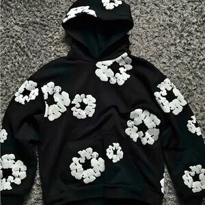 Black Hoodie Sweater with White Floral Print
